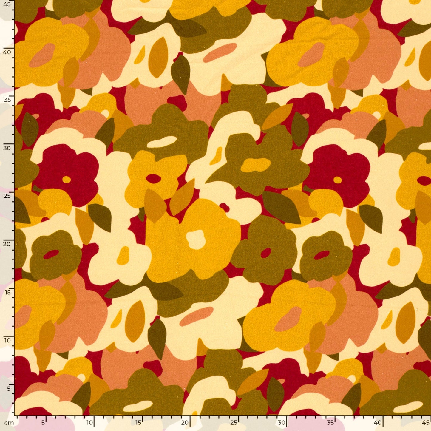 French Terry Sweatstoff / Sommersweat – Senfgelb mit Abstraktem Blumenmuster, Oeko-Tex Zertifiziert (Meterware)