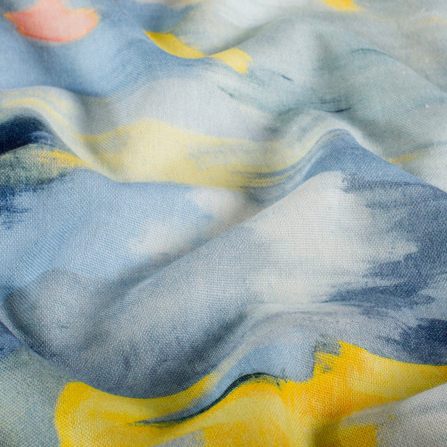 Viskose-Leinen Stoff mit Aquarell-Muster – Hellblau, Oeko-Tex Zertifiziert (Meterware)