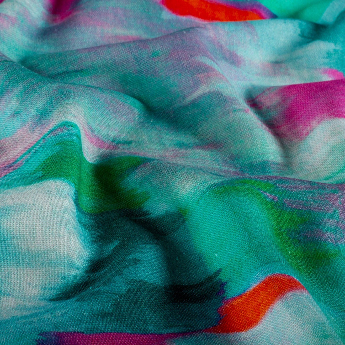 Viskose-Leinen Stoff mit Aquarell-Muster –Altgrün, Oeko-Tex Zertifiziert (Meterware)
