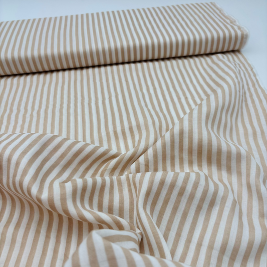 Doppel-Baumwollstoff Gestreift – Beige & Weiß, Oeko-Tex Zertifiziert (Meterware)