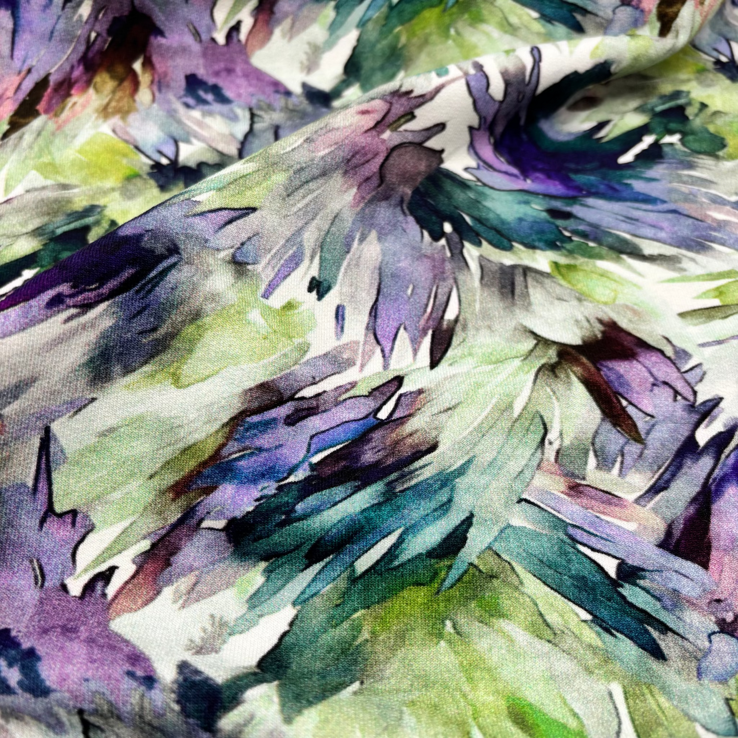 Molleton French Terry / Sweat d'été - Violet avec motif Pinceau abstrait, certifié Oeko-Tex (au mètre)