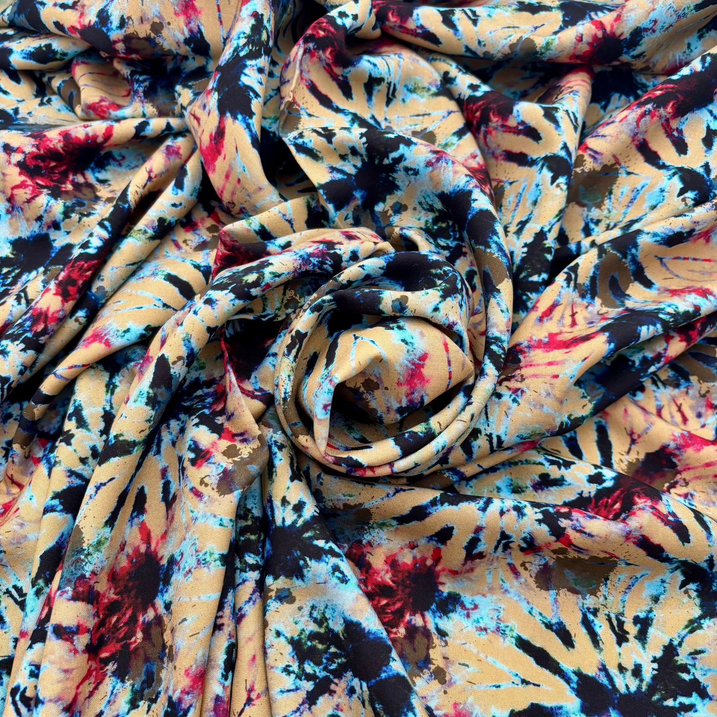 Viskosestoff mit Abstraktem Kunst-Print – Hellkhaki (Meterware)