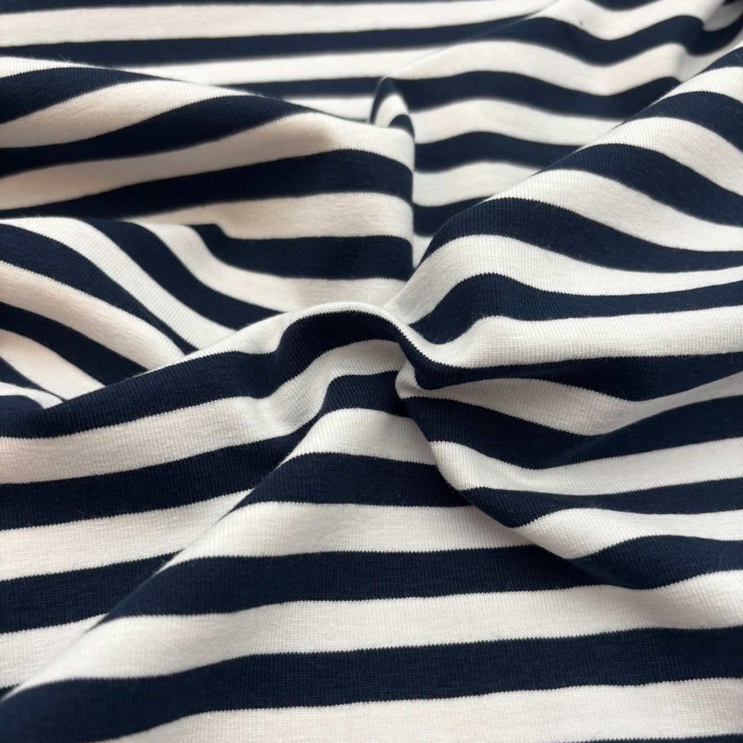 Jersey de coton teint fil rayé - Bleu marine, Certifié Oeko-Tex (au mètre)