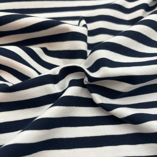 Baumwolljersey Garngefärbt Streifen - Marineblau, Oeko-Tex Zertifiziert (Meterware)