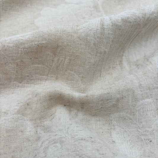 Baumwoll-Leinen-Jacquardstoff mit Blumenmuster - Natur (Meterware)