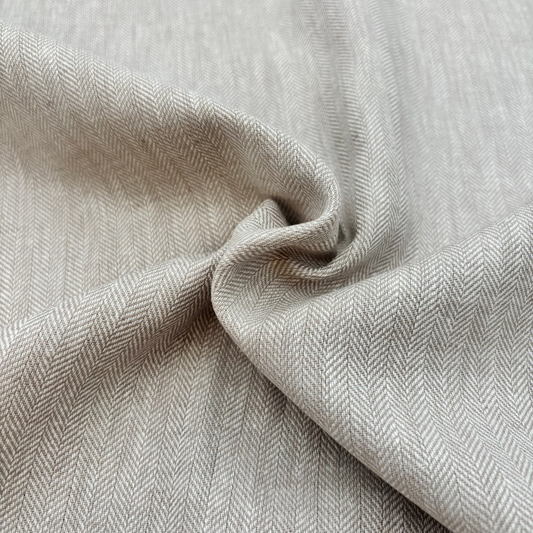 Baumwoll-Leinen-Stoff im Fischgrätmuster, Beige (Meterware)