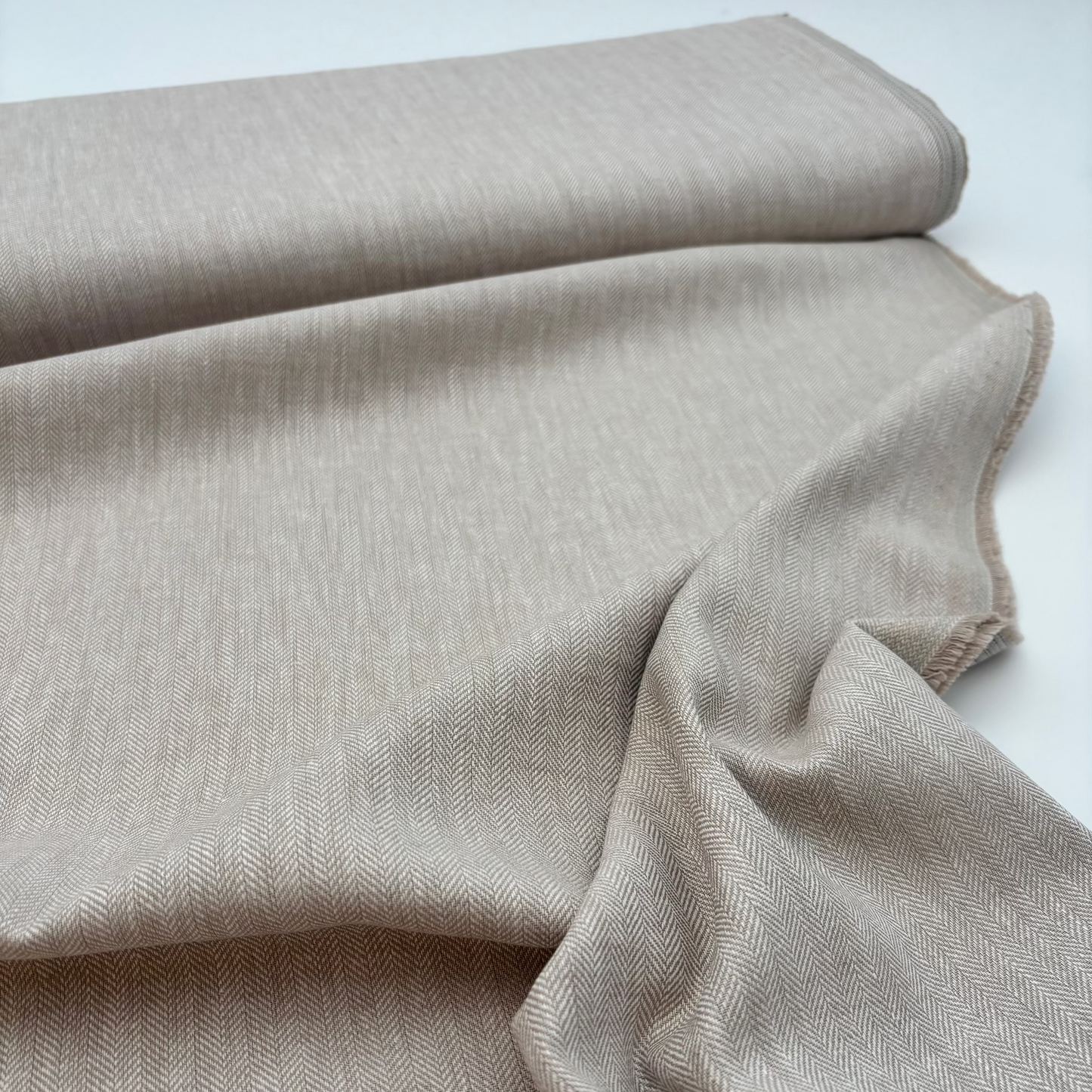 Baumwoll-Leinen-Stoff im Fischgrätmuster, Beige (Meterware)