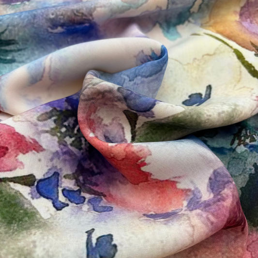 Viskosestoff – Elfenbein mit pastellfarbenem Aquarell-Print (Meterware)