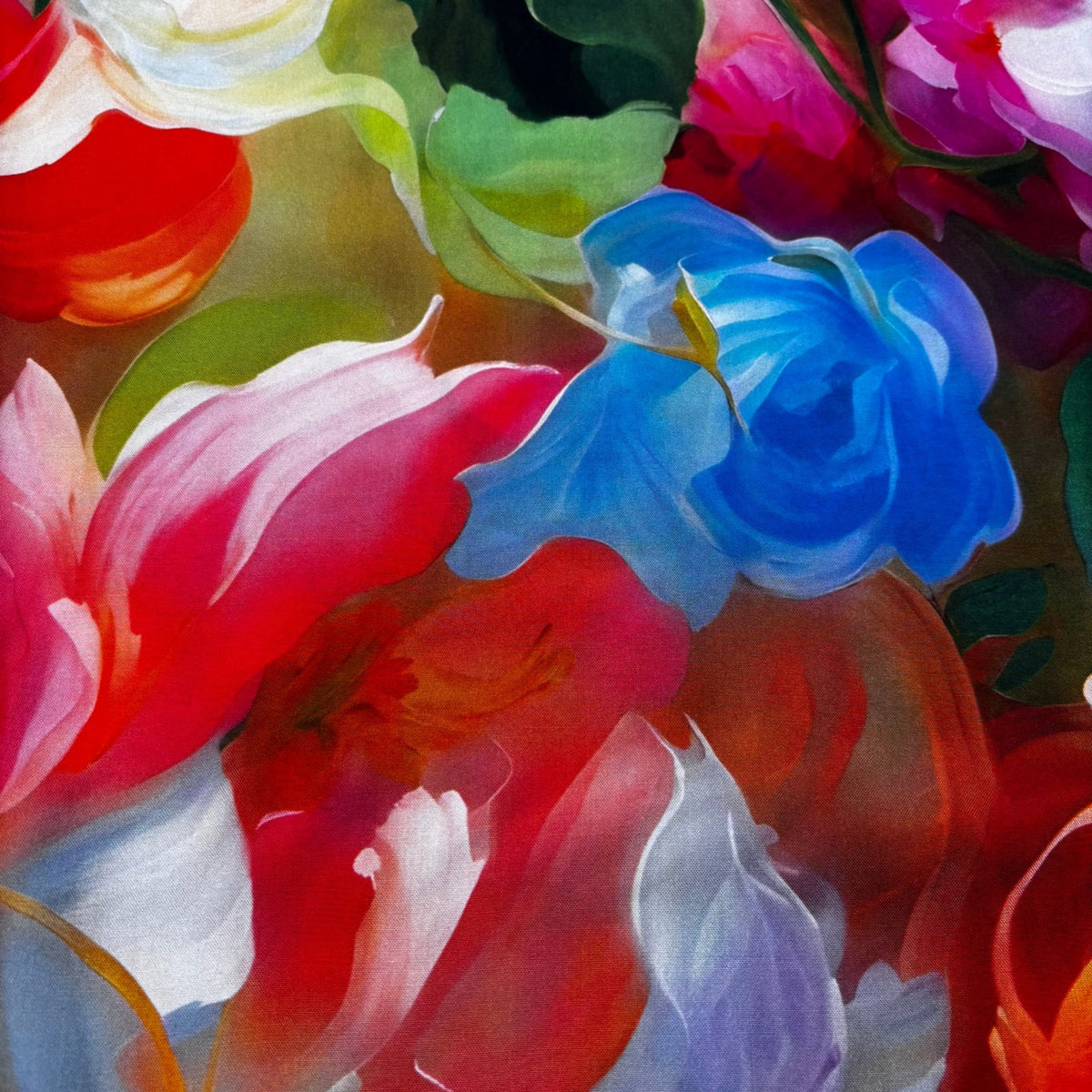 Viskosestoff mit Blumenmuster in Aquarell-Optik - Mehrfarbig (Meterware)