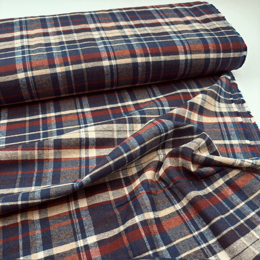 Garngefärbter, angerauter Baumwollstoff mit Karomuster - Marineblau, OEKO-TEX® zertifiziert (Meterware)