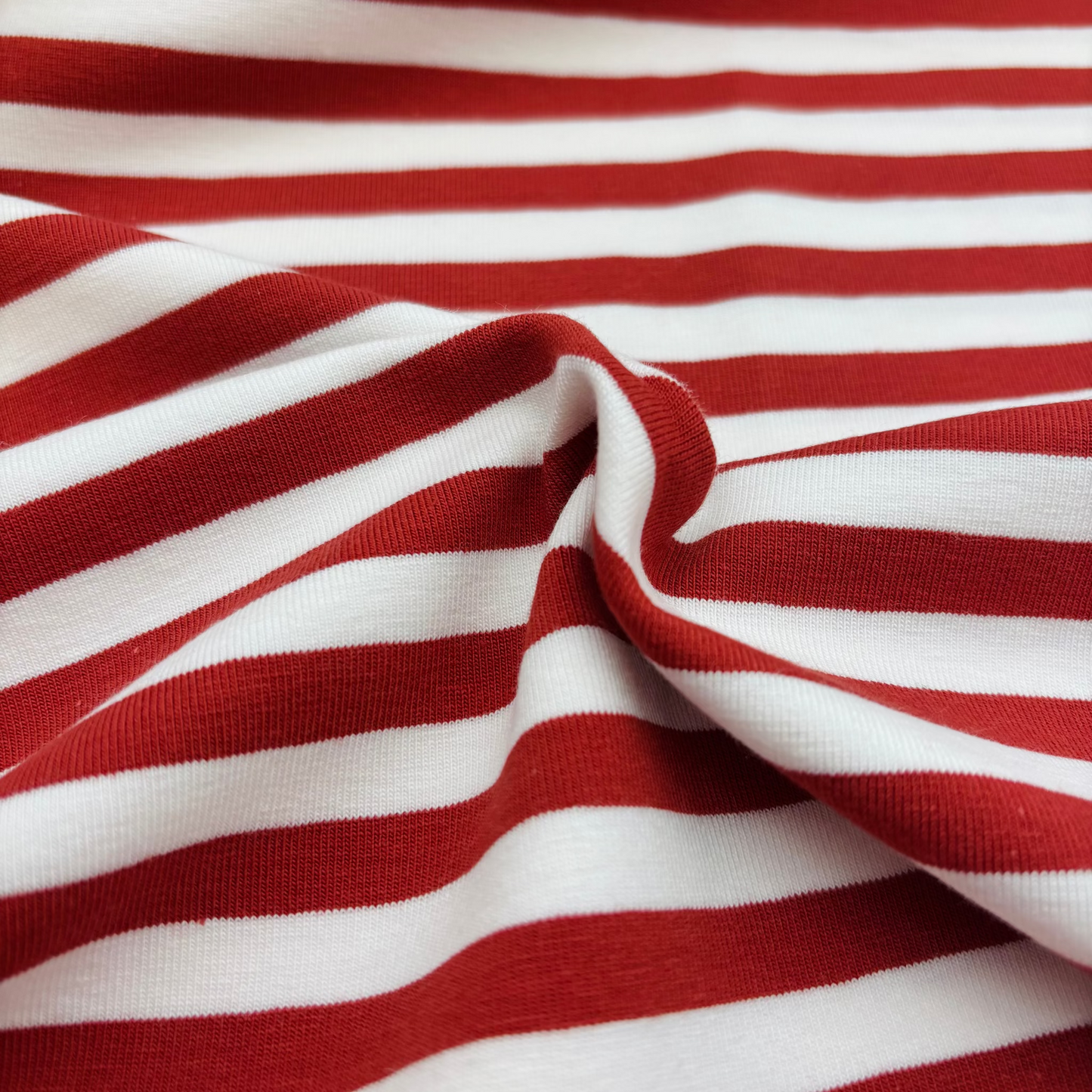 Baumwolljersey Garngefärbt Streifen - Ziegelrot, Oeko-Tex Zertifiziert (Meterware)