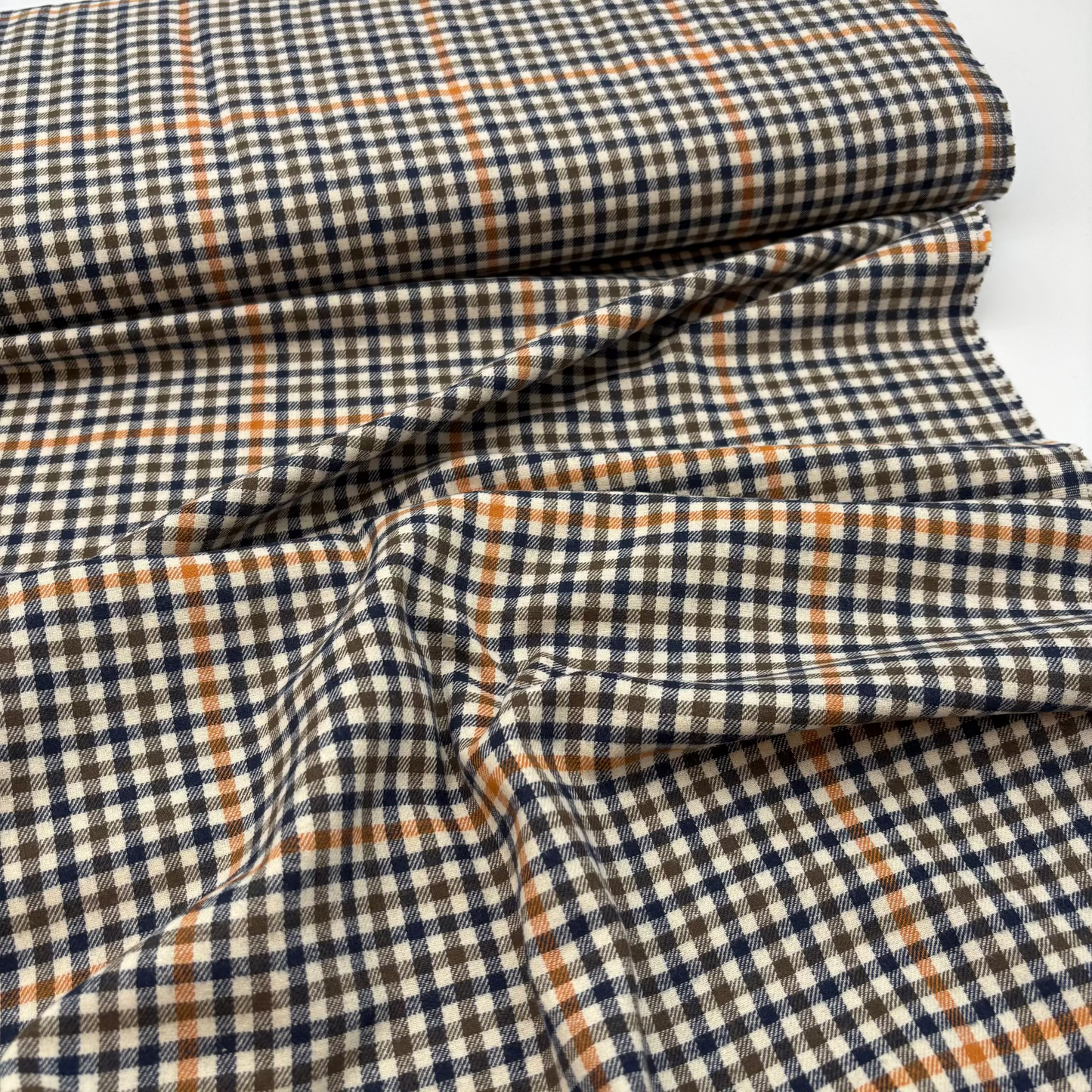 Garngefärbter, angerauter Baumwollstoff mit Karomuster - Ecru & Karamellbraun, OEKO-TEX® zertifiziert (Meterware)