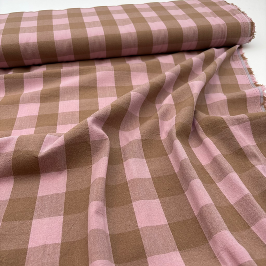 Baumwollstoff Garngefärbt Karo – Hellrosa & Braun, Oeko-Tex Zertifiziert (Meterware)