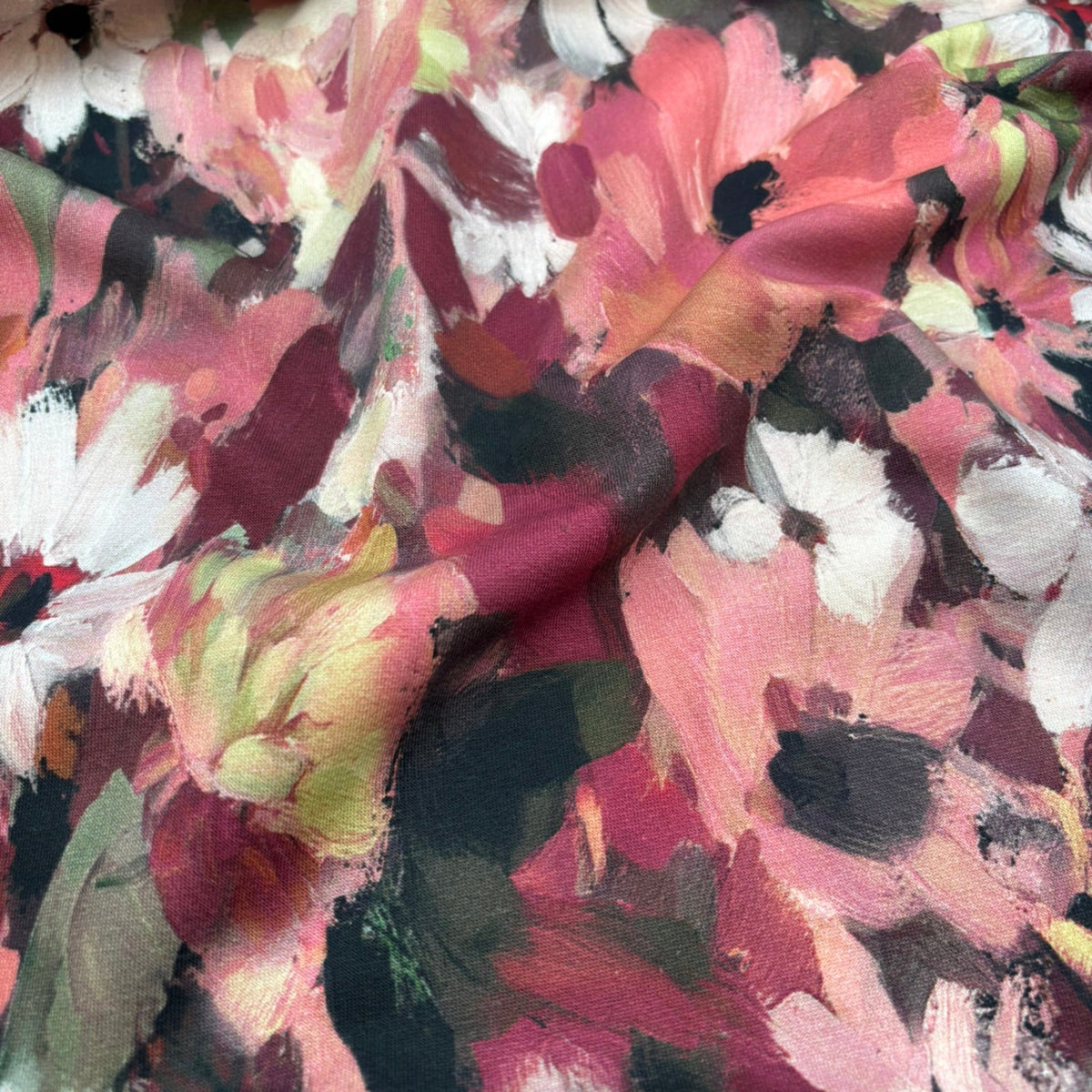French Terry Sweatstoff / Sommersweat - Bordeauxrot mit Abstraktem Blumenmuster, OEKO-TEX® zertifiziert (Meterware)