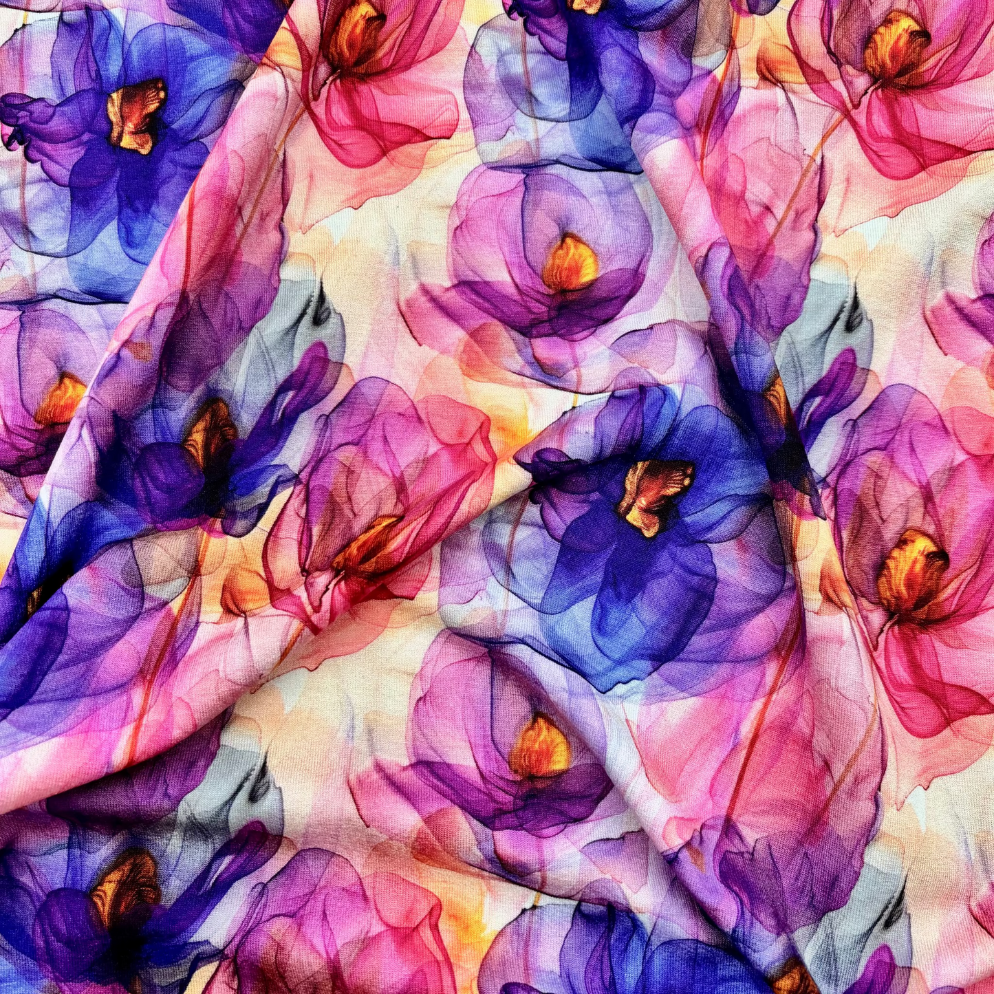 Viskose-Jerseystoff mit abstraktem Blumenmuster - lila, OEKO-TEX® zertifiziert (Meterware)