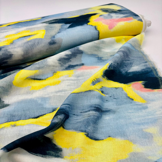 Viskose-Leinen Stoff mit Aquarell-Muster – Hellblau, Oeko-Tex Zertifiziert (Meterware)