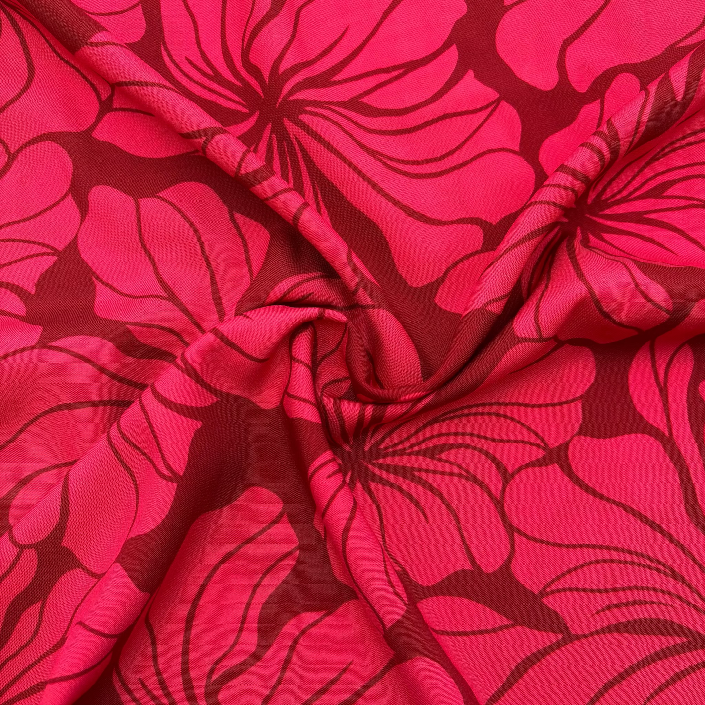 Viskosestoff mit abstraktem Blumenmuster - Rot, (Meterware)