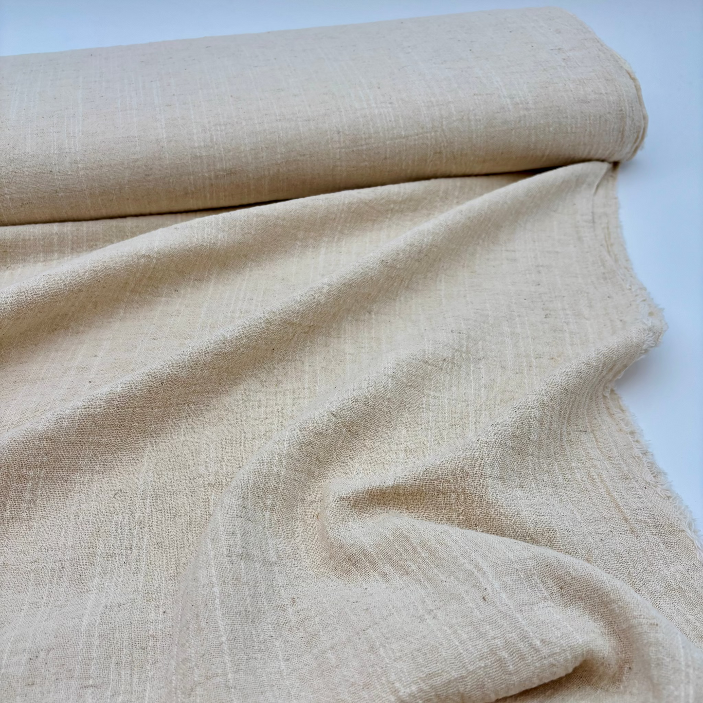 Baumwoll-Leinen Slub Stoff (Gewaschen) - Naturfarbe, Oeko-Tex Zertifiziert (Meterware)