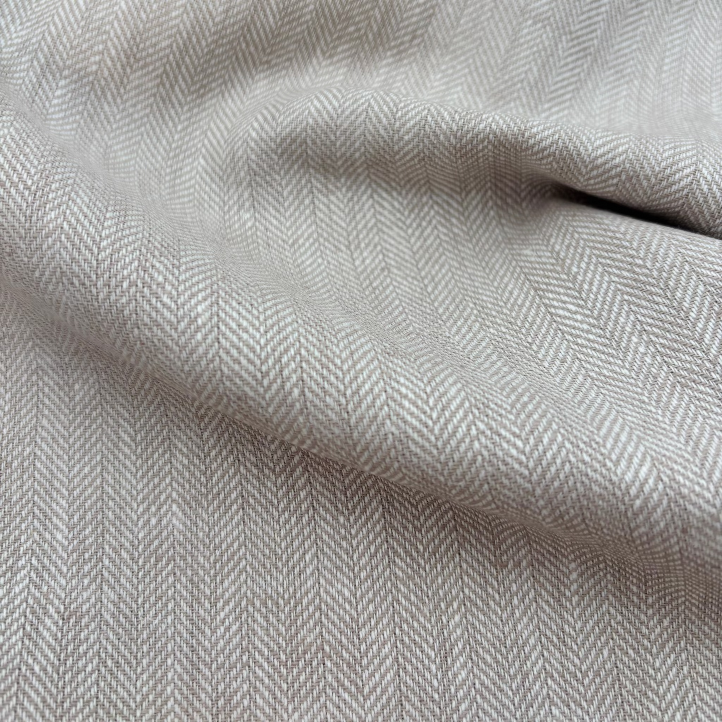 Baumwoll-Leinen-Stoff im Fischgrätmuster, Beige (Meterware)