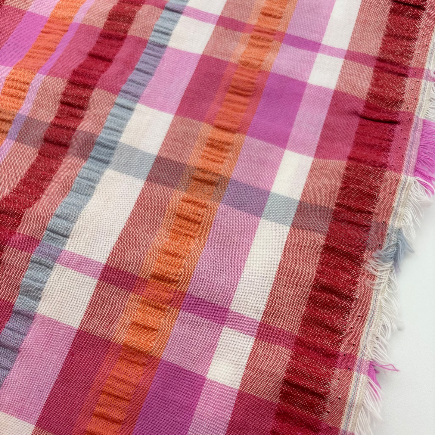 Baumwollstoff Seersucker Garngefärbt Karos - Rosa, Oeko-Tex Zertifiziert (Meterware)