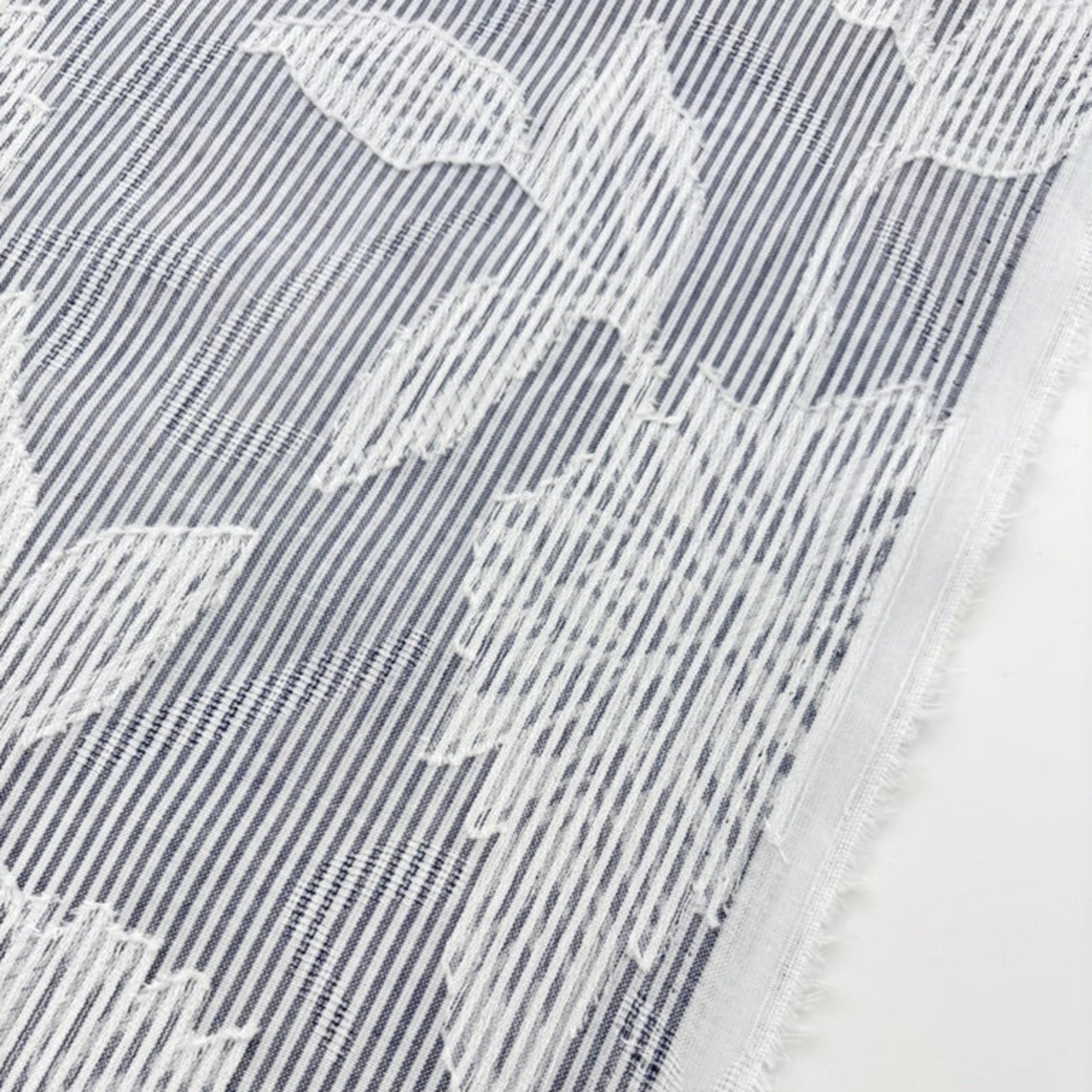 Baumwollstoff Garngefärbt Streifen Jacquard Blumen - Marineblau, Oeko-Tex Zertifiziert (Meterware)