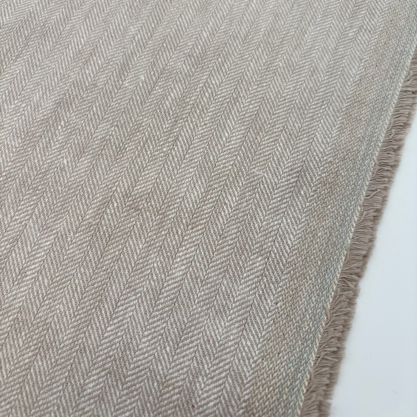 Baumwoll-Leinen-Stoff im Fischgrätmuster, Beige (Meterware)