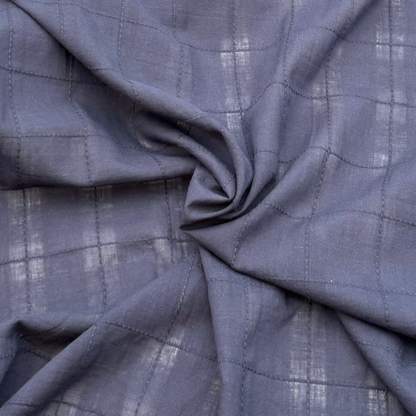 Baumwoll-Voile mit Dobby-Karomuster - Marineblau, Oeko-Tex Zertifiziert (Meterware)