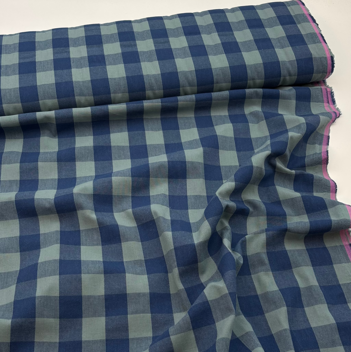 Baumwollstoff Garngefärbt Karo – Blau & Grün, Oeko-Tex Zertifiziert (Meterware)