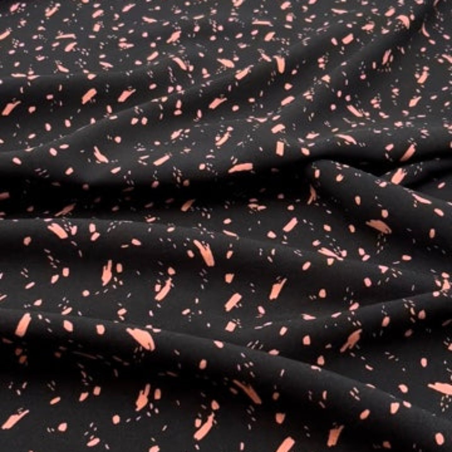 Rayonstoff – Schwarz mit Dunklem Korallen-Print (Meterware)
