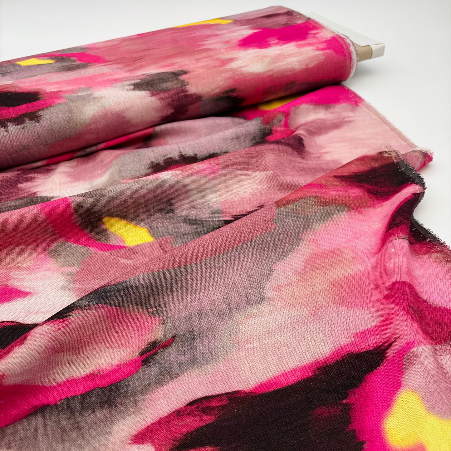 Viskose-Leinen Stoff mit Aquarell-Muster – Fuchsia, Oeko-Tex Zertifiziert (Meterware)