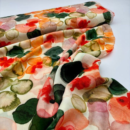 Viskosestoff mit Abstraktem Print – Elfenbein, Leuchtende Farben (Meterware)