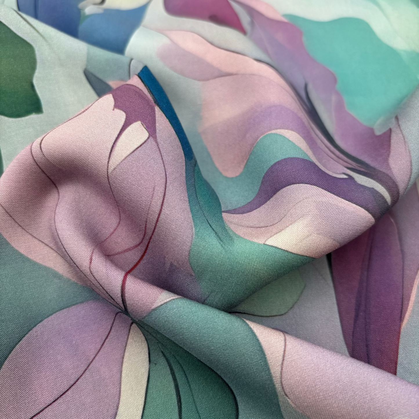 Viskosestoff mit floralem Aquarellmuster - Grün & Rosa (Meterware)