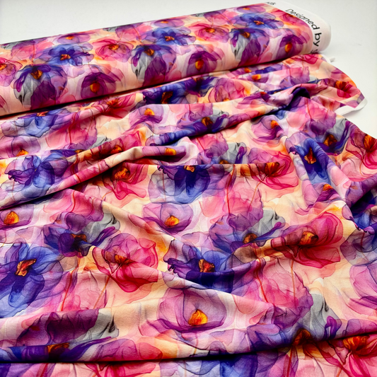Viskose-Jerseystoff mit abstraktem Blumenmuster - lila, OEKO-TEX® zertifiziert (Meterware)