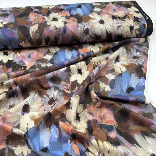 French Terry Sweatstoff / Sommersweat - Blau mit Abstraktem Blumenmuster, OEKO-TEX® zertifiziert (Meterware)