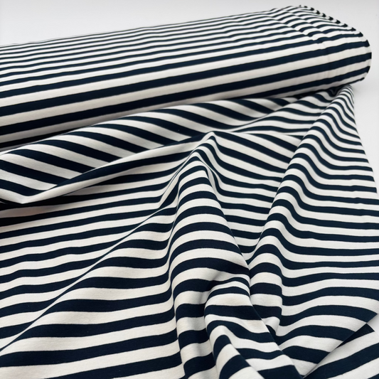 Baumwolljersey Garngefärbt Streifen - Marineblau, Oeko-Tex Zertifiziert (Meterware)