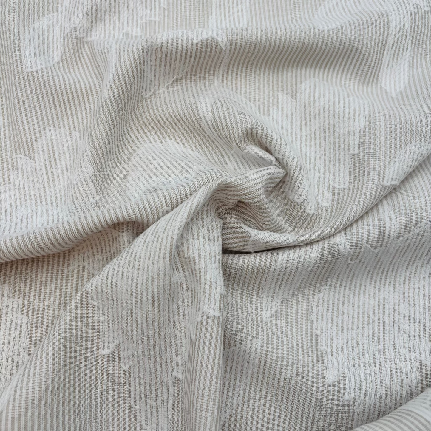 Baumwollstoff Garngefärbt Streifen Jacquard Blumen - Sand, Oeko-Tex Zertifiziert (Meterware)
