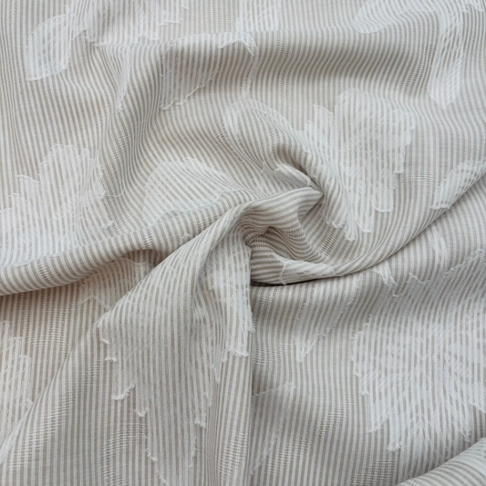 Baumwollstoff Garngefärbt Streifen Jacquard Blumen - Sand, Oeko-Tex Zertifiziert (Meterware)