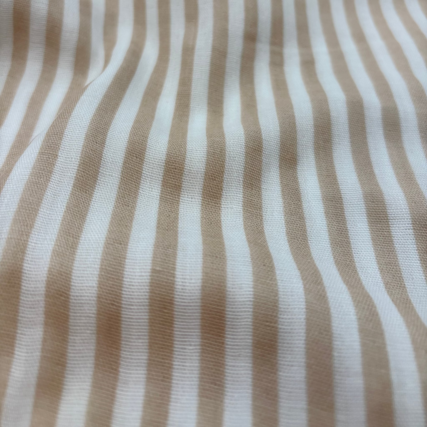 Doppel-Baumwollstoff Gestreift – Beige & Weiß, Oeko-Tex Zertifiziert (Meterware)