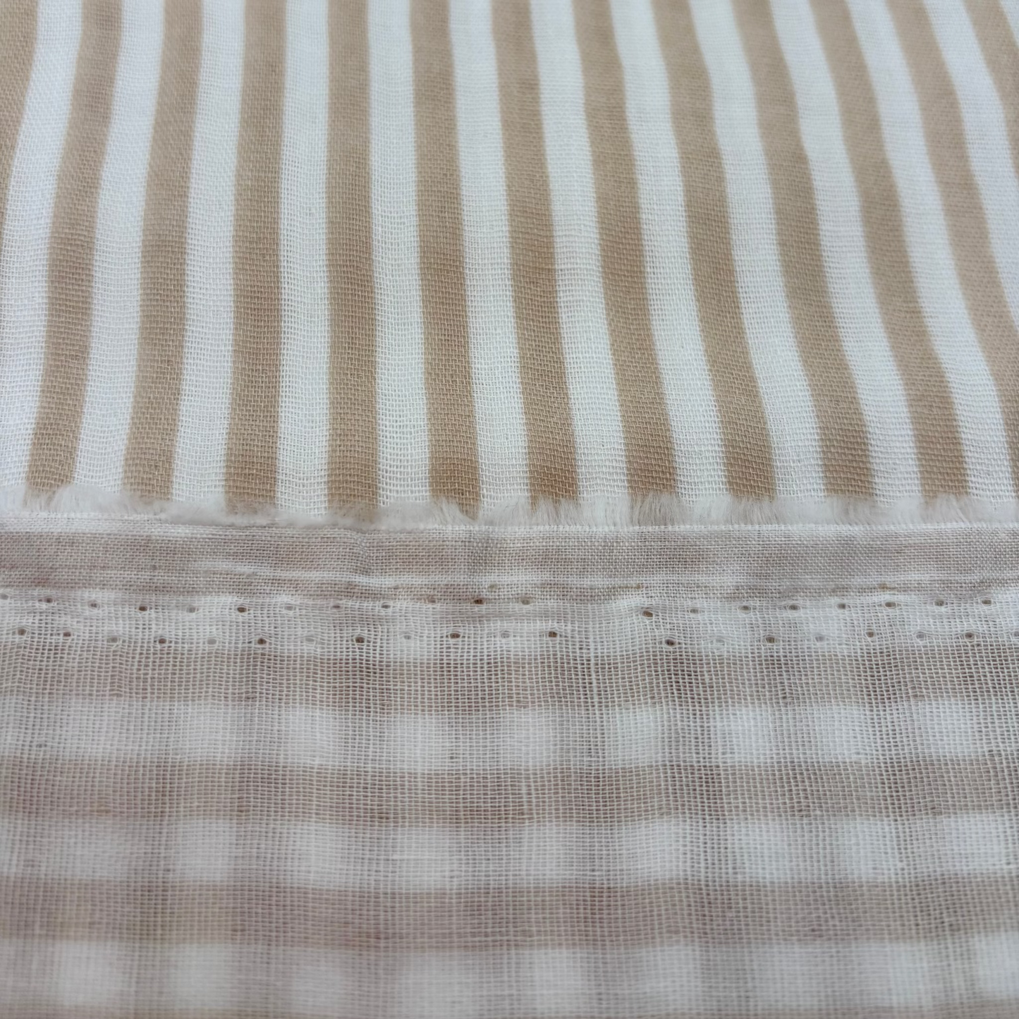 Doppel-Baumwollstoff Gestreift – Beige & Weiß, Oeko-Tex Zertifiziert (Meterware)