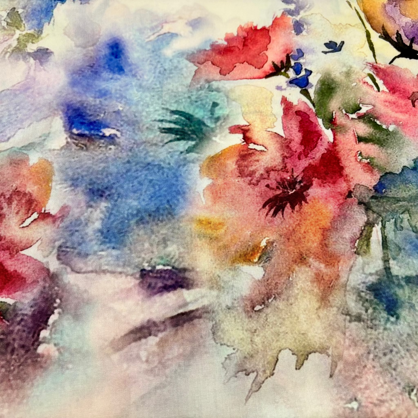 Viskosestoff – Elfenbein mit pastellfarbenem Aquarell-Print (Meterware)