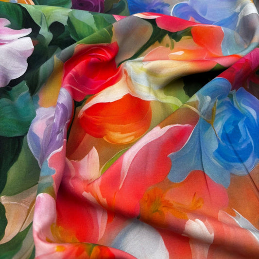 Viskosestoff mit Blumenmuster in Aquarell-Optik - Mehrfarbig (Meterware)