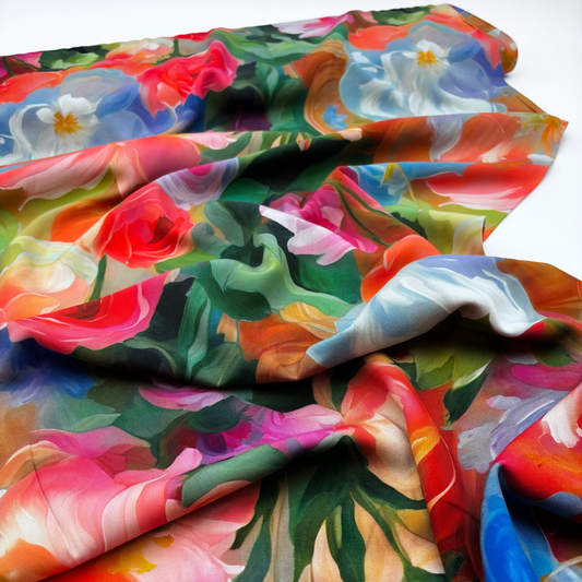 Viskosestoff mit Blumenmuster in Aquarell-Optik - Mehrfarbig (Meterware)