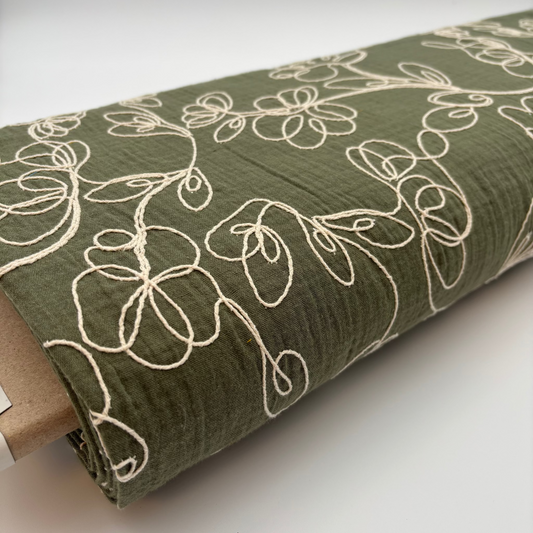 Baumwoll-Musselin mit Stickerei – Essiggurke (Meterware)
