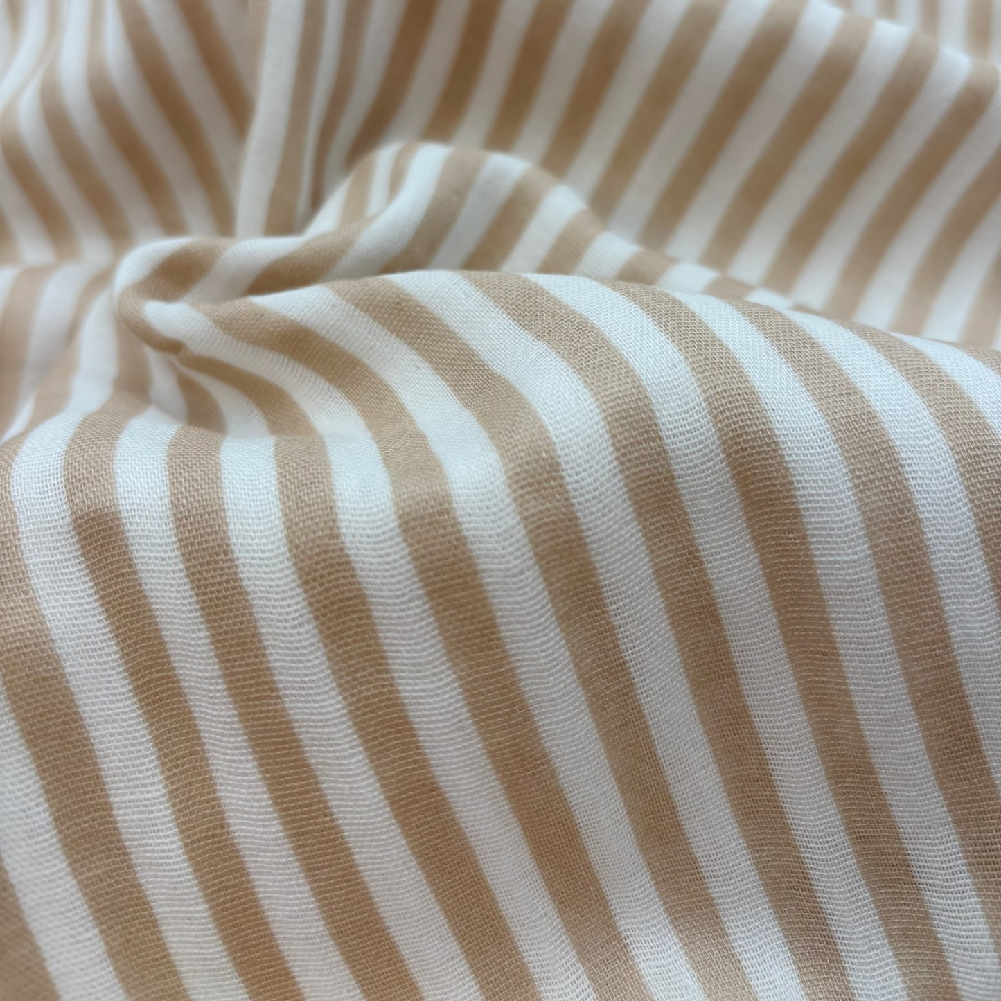 Doppel-Baumwollstoff Gestreift – Beige & Weiß, Oeko-Tex Zertifiziert (Meterware)