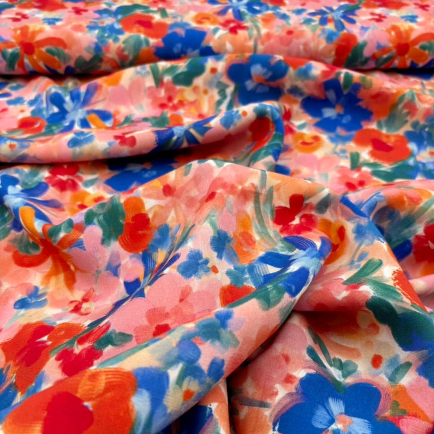 Viskosestoff mit Abstraktem Blumenmuster, Rosa (Meterware)