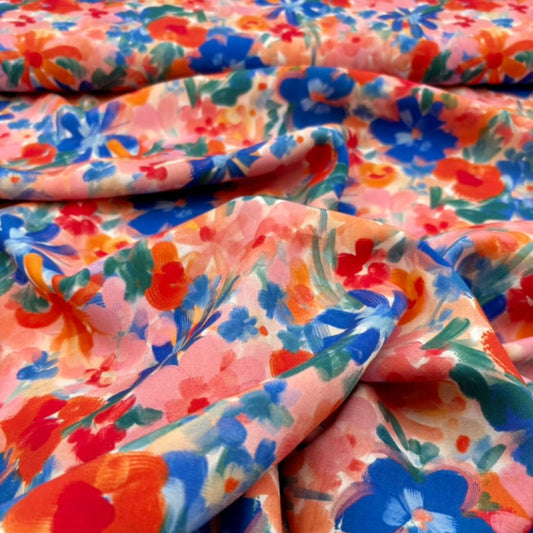 Viskosestoff mit Abstraktem Blumenmuster, Rosa (Meterware)