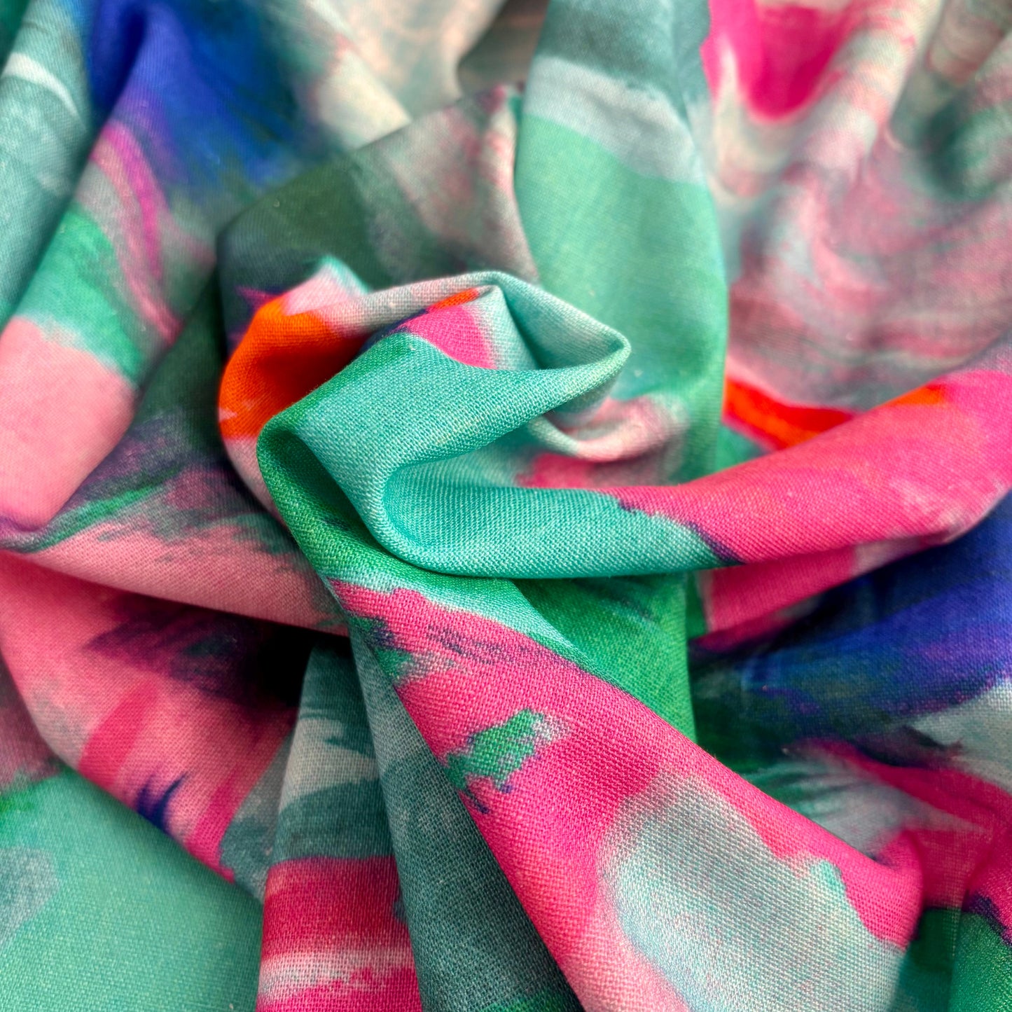 Viskose-Leinen Stoff mit Aquarell-Muster –Altgrün, Oeko-Tex Zertifiziert (Meterware)