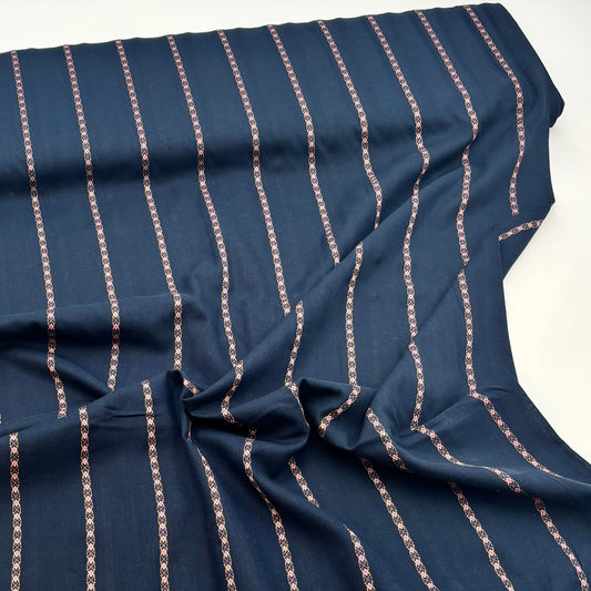 Baumwollvoile mit Jacquard-Dobbystreifen - marineblau & rosa, OEKO-TEX® zertifiziert (Meterware)