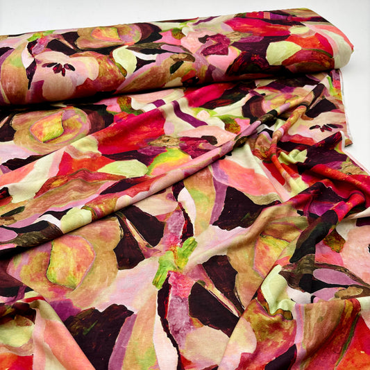 Viskose-Jerseystoff mit abstraktem Blumenmuster - rosa, OEKO-TEX® zertifiziert (Meterware)