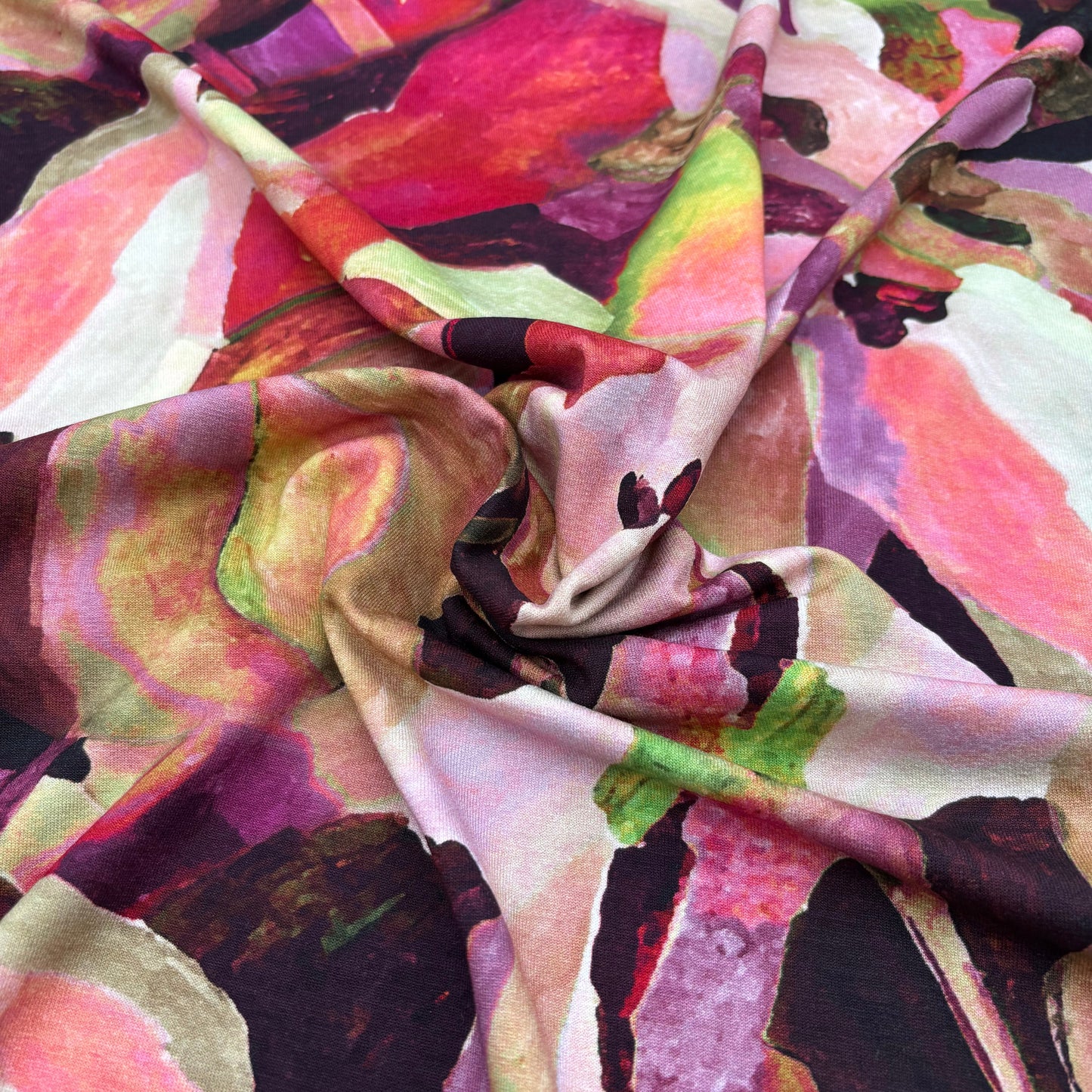 Viskose-Jerseystoff mit abstraktem Blumenmuster - rosa, OEKO-TEX® zertifiziert (Meterware)